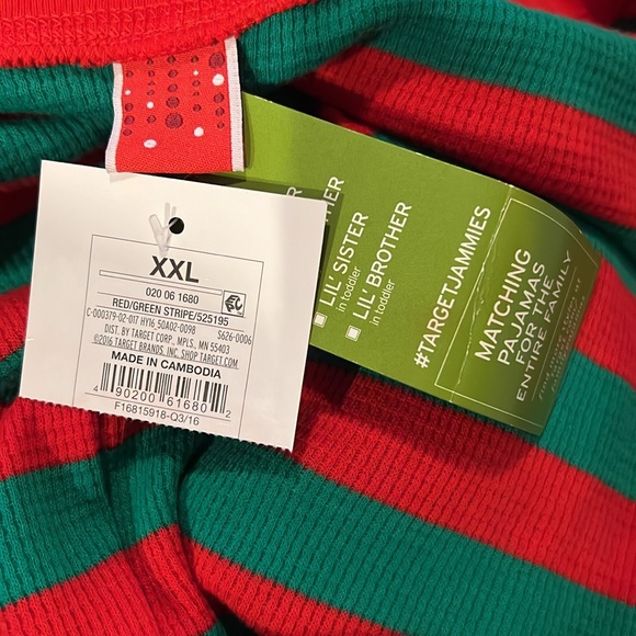 NWT TARGET Christmas Red And Green Striped Thermal Onesie PJs Sleepwear Size xxl - Picture 2 of 3